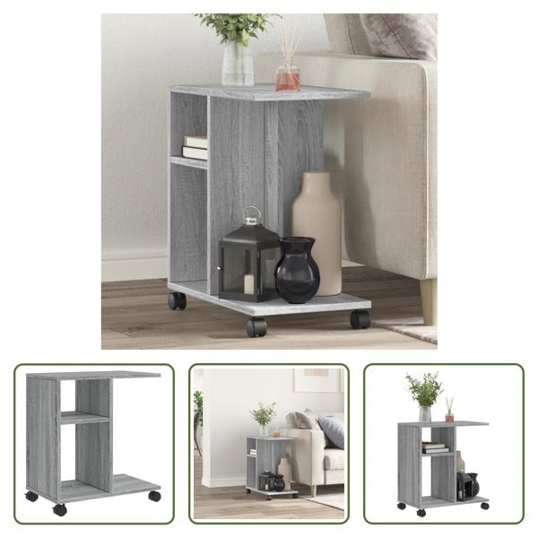 The Living Store Tavolino Con Rotelle Grey Sonoma 50X30X55 Cm Materiale A Base Di Legno-image