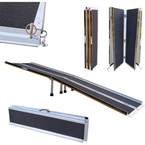 Worhan® Rampa Per Sedie A Rotelle 305 Cm Pieghevole 272 Kg Rampa Mobile Per Sedie A Rotelle In Alluminio Antiscivolo 3,05 M R10J-image