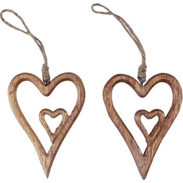 Cuori In Legno Naturale Cuori In Legno Decorazione Da Appendere 8×11 Cm Set Da 4, 4 Pezzi-image