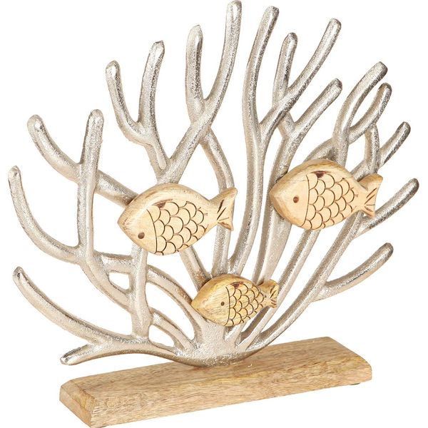 Decorazione Da Tavolo Marittima Pesce Corallo Legno Metallo 30Cm-image
