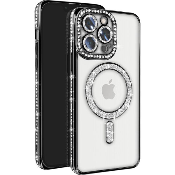 Avizar, Custodia Diamond Per Iphone 13 Pro Bordo Strass Magsafe, Argento-image