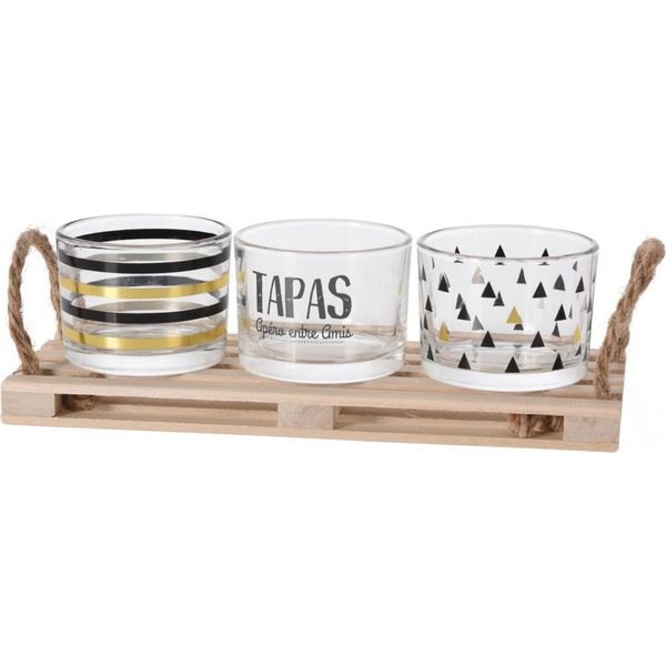 Excellent Houseware Set Da Portata Per Tapas, Legno/Vetro, 23X9X1,5 Cm, Marrone/Nero-image