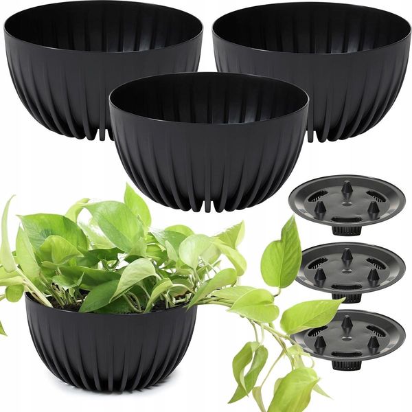 Set Di 3 Vasi Da Fiori Lamela | Ciotola Mira | Eco | Nero | 24 Cm-image