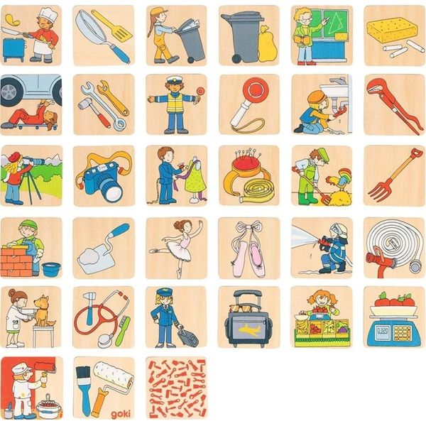 Goki 56775 Memo Gioco Delle Professioni 5 X 5 Cm, Legno, 32 Pezzi, Per Pezzo, Colorato-image