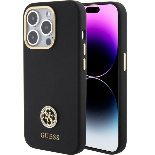 Guess Guhcp15Xm4Dgpk Iphone 15 Pro Max6.7 Czarny/Nero Custodia Rigida In Silicone Logo Strass 4G-image