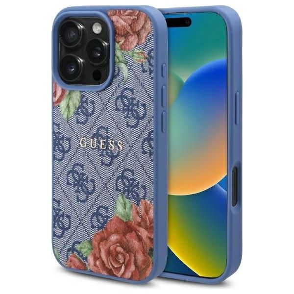 Guess Guhmp16Sp4Ropemcb Iphone 16 6.1 Niebieski/Blu Custodia Rigida 4G Fiori Stampa Magsafe-image