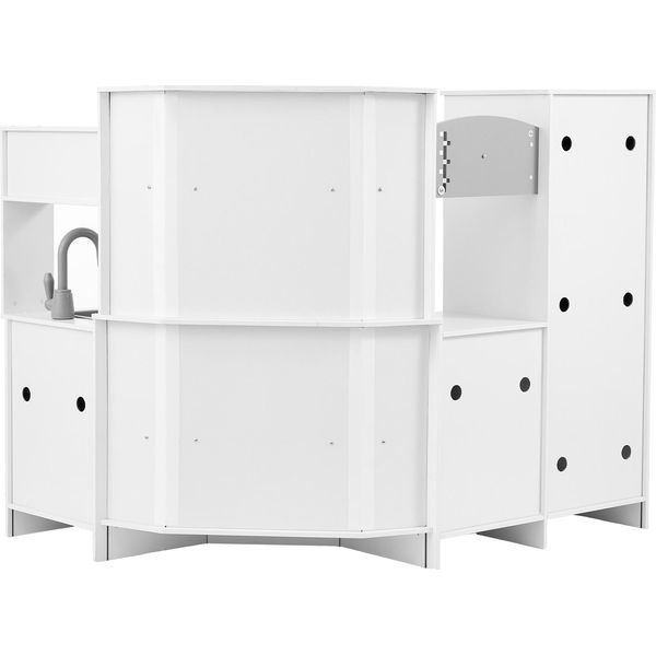 Succebuy Angolo Cucina In Legno, Set Di Giocattoli Con Luci E Suoni. Cucina Per Bambini Con Gelatiera, Forno, Lavello, Orologio, Microonde, Frigorifero E Accessori-image