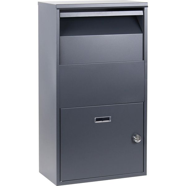 Cassetta Per Pacchi Wiltec Grigia 410 X 220 X 750 Mm, Cassetta Per Pacchi A Domicilio, Accettazione Privata Di Pacchi Adatta A Pacchi E Piccole Confezioni, Cassetta Per Lettere Autoportante In Acciaio-image