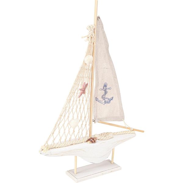 Barca A Vela Decorazione In Legno Pino Marittimo Bianco Naturale H39Cm Deco-image