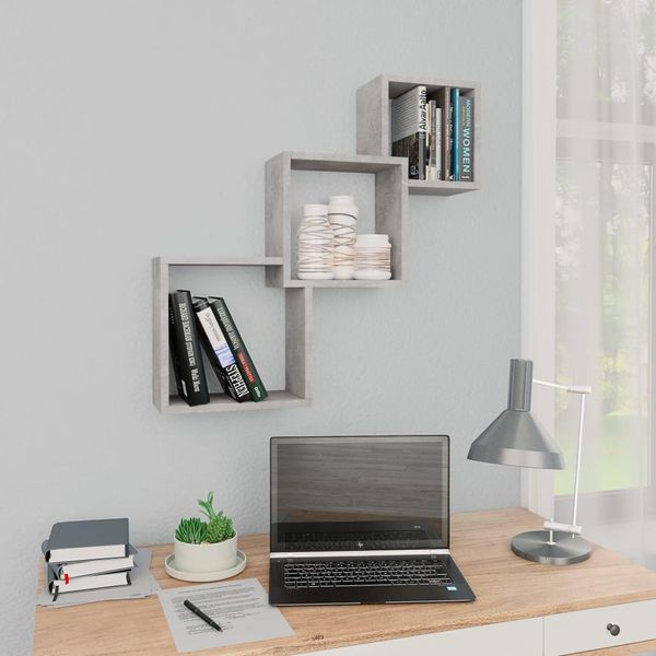 The Living Store Mensole Da Parete Cube In Cemento Grigio 84,5X15X27 Cm Materiale In Legno-image