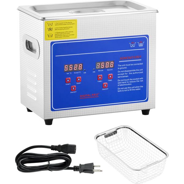 Succebuy Pulitore Professionale Ad Ultrasuoni 2,85 L, Timer E Riscaldatore Digitale, Acciaio Inox, Occhiali, Orologi, Anelli, Minuteria, Argento-image