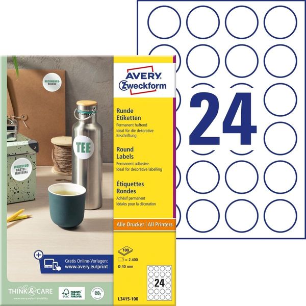 Etichette Inkjet/Laser/Copia Rotonde 40Mm Pu=5X100 Pezzi Bianco-image