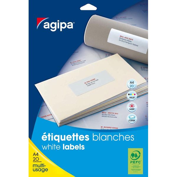 Agipa 119643 Etichette Universali Agipa - Confezione Piccola, 210 X 297 Mm, Bianco-image