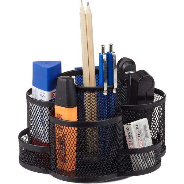Portapenne Relaxdays In Metallo Nero, Laccato 7 Scomparti 17,5 X 16,5 X 11,0 Cm-image