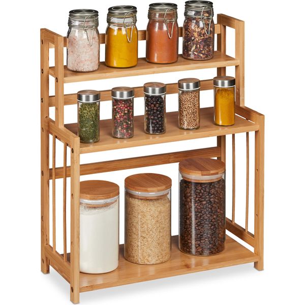 Relaxdays Portaspezie In Bambù, Regolabile, Organizzatore Da Cucina Per Spezie, Salvaspazio, 3 Ripiani, Hbt 50X41,5X18 Cm, Naturale(37,58)-image