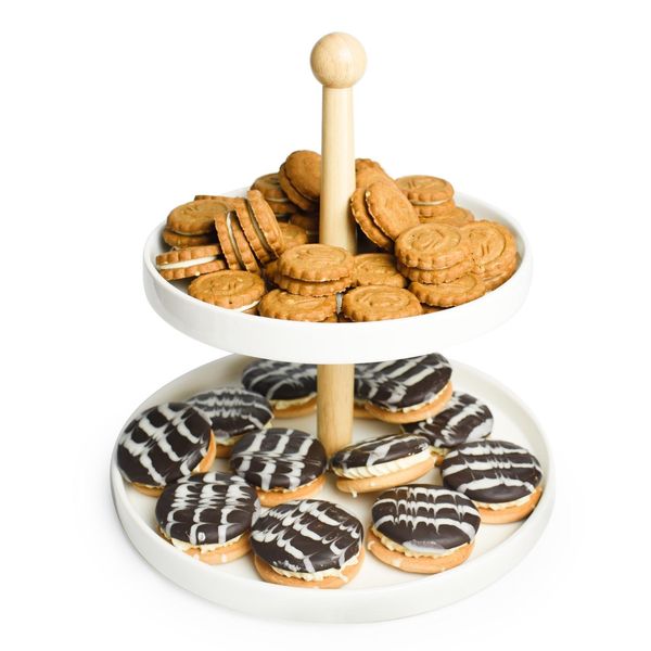 Etagere A 2 Livelli In Porcellana Con Stelo In Legno Alzata Per Torta Alzata Per Torta Alzata Di Servizio-image