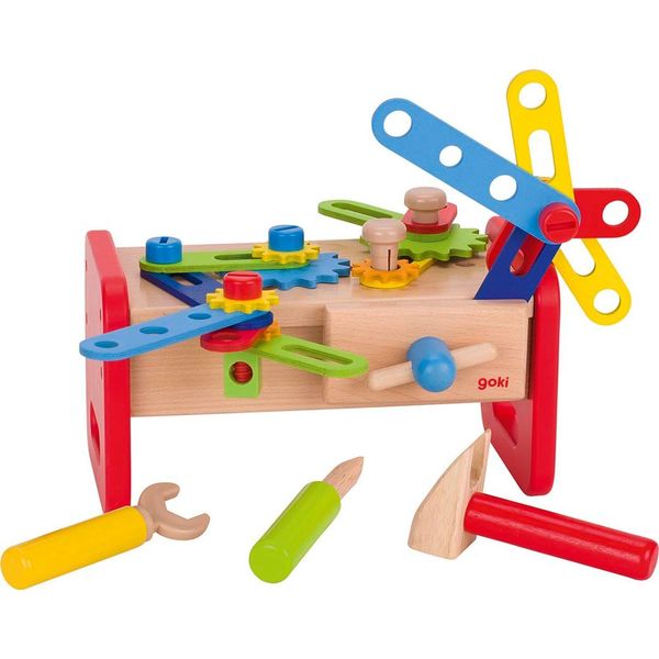 Goki Banco Da Lavoro In Legno 40 Pezzi Per Bambini | Banco Da Gioco Cassetta Degli Attrezzi-image