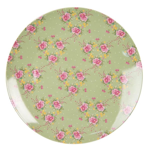 Piatto Da Portata Clayre & Eef Ø 26 Cm Verde Beige Fiori In Porcellana-image