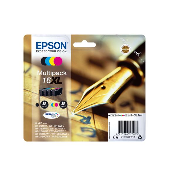4Er Original Multipack Set FüR Epson C13T16364012 / 16XL Workforce WF-2760 Dwf Druckerpatronen-image