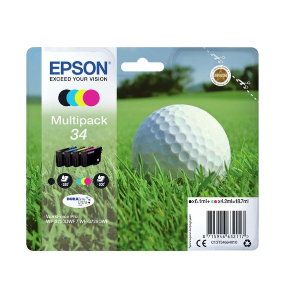 4Er Original Multipack Set FüR Epson C13T34664010 / 34 Workforce Pro WF-3720 Series Druckerpatronen-image