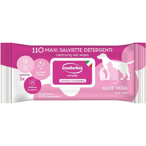 Salviette Umidificate Per Animali Domestici Inodorina Aloe Vera 110 Pezzi-image
