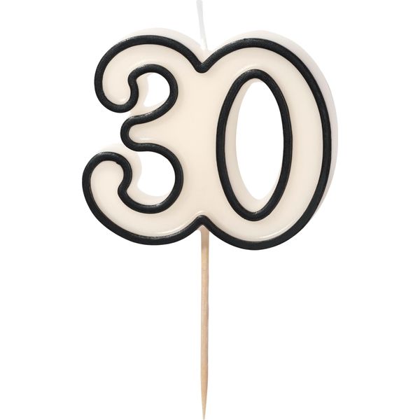 Candela Di Compleanno Numero 30 Numero Candela 5,5 Cm Bianco / Nero-image