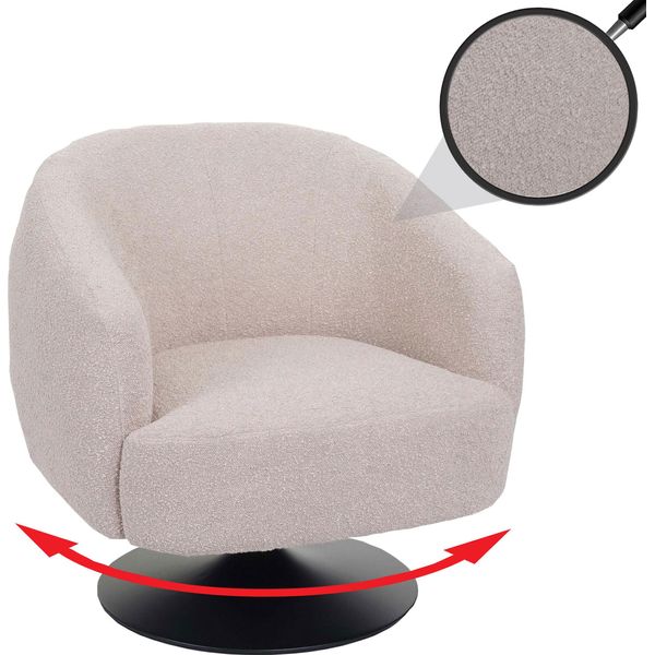 Poltrona Lounge HWC-J76, Poltrona Cocktail Girevole, Tessuto Bouclé In Metallo ~ Crema-Beige-image
