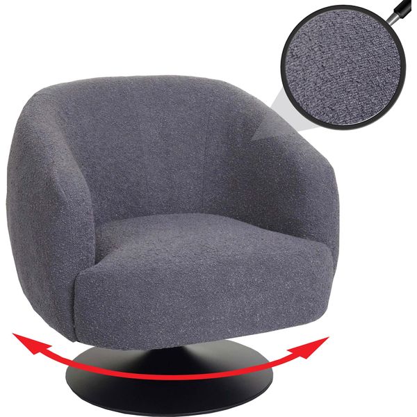 Poltrona Lounge HWC-J76, Poltrona Cocktail Girevole, Tessuto Bouclé Metallo ~ Grigio Scuro-image