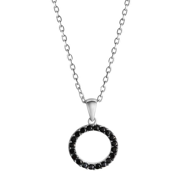 Kette Mit AnhäNger Celesta "Silber 925 Rhodiniert 42+3Cm Lang Mit Schwarzen Zirkonia-Steinen", Silber (Silbergrau), Halsketten, Damen, 42+3Cm, Silber 925 (Sterlingsilber), L: 45 B: 10Mm, GläNzend, B:10Mm-image