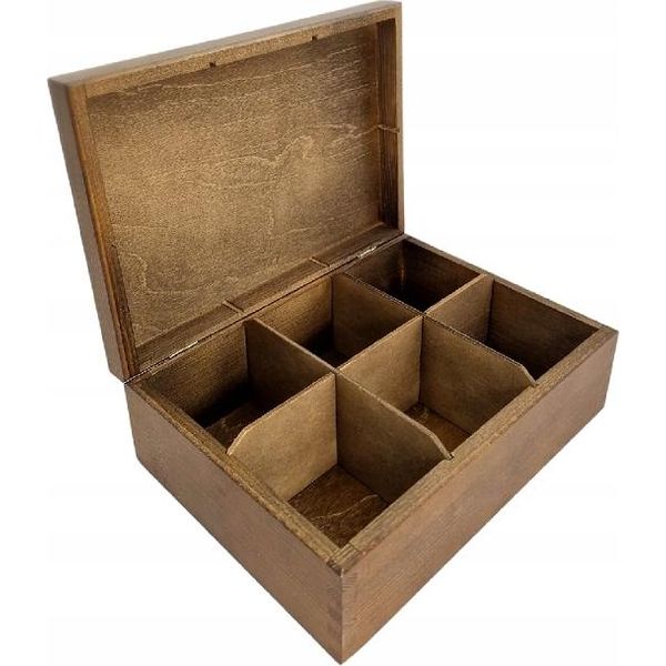 Scatola Per Il Tè In Legno Con 6 Scomparti In Noce Marrone Scatola Per Il Tè Con Portaoggetti-image