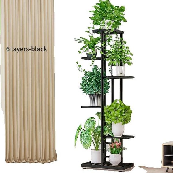 Supporto Per Piante, Portavaso Multiplo, Espositore Per Interni Ed Esterni, 6 Strati - Nero-image