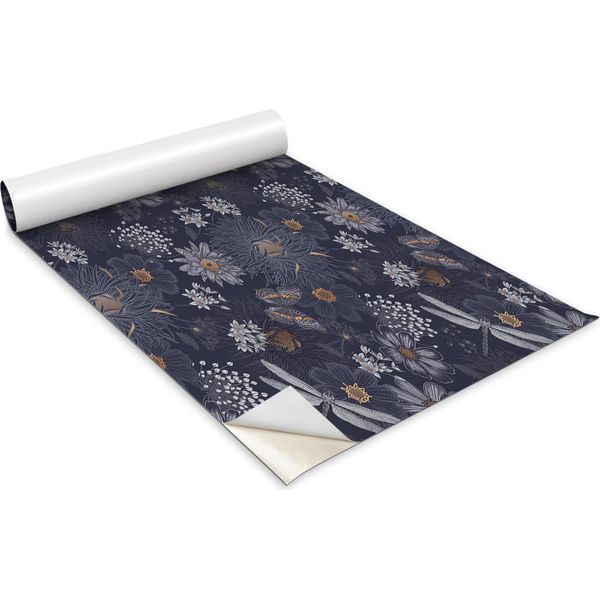 Pellicola Autoadesiva Per Mobili - Pellicola Decorativa - Mobili Da Tavolo - Tagliabile Su Misura - Fiori E Libellule - 100 X 50 Cm-image