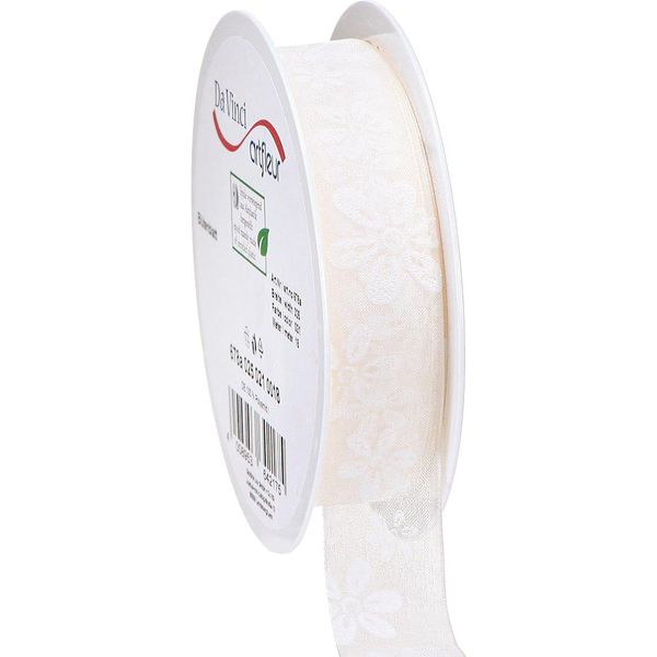 Nastro Di Organza Motivo Floreale Nastro Regalo Crema Decorazione Nastro Matrimonio 25Mm 18M-image