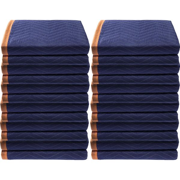 Succebuy Coperte Per Traslochi 80" X 72"" | 35 Lbs/Dozen | 12-Pack | Cotone Non Tessuto E Riciclato Professionale | Tappetini Per Traslochi Durevoli Per Mobili, Pavimenti, Elettrodomestici | Blu/Arancione"-image