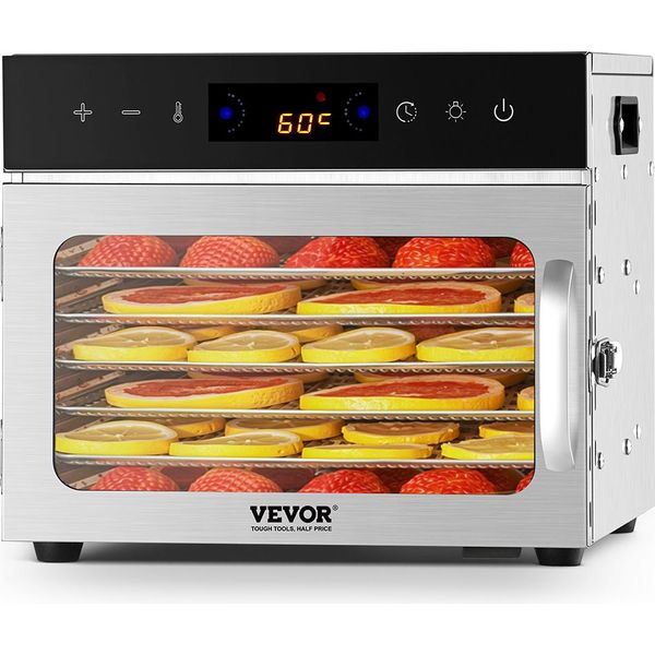 Vevor Disidratatore, 6 Vassoi In Acciaio Inox, 400 W Elettrico, Liofilizzatore Per Essiccare Carne, Frutta, Verdura, Erbe, Cibo Per Cani-image