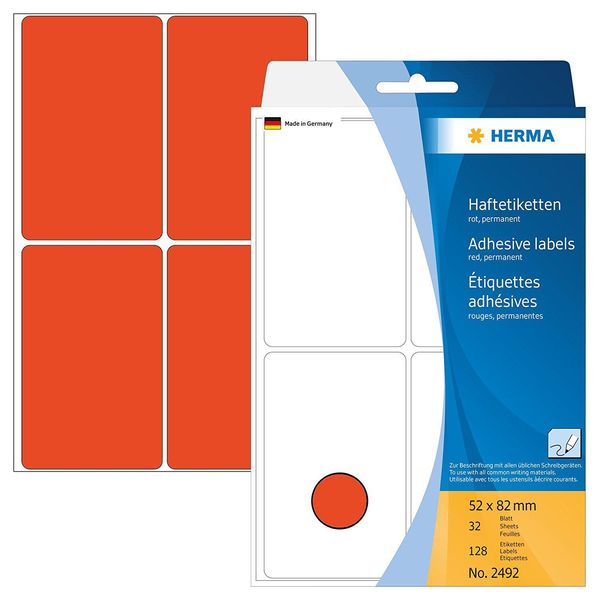 Herma 2492 Herma Vielzweck-Etiketten, 52 X 82 Mm, Rot, GroßPackung-image