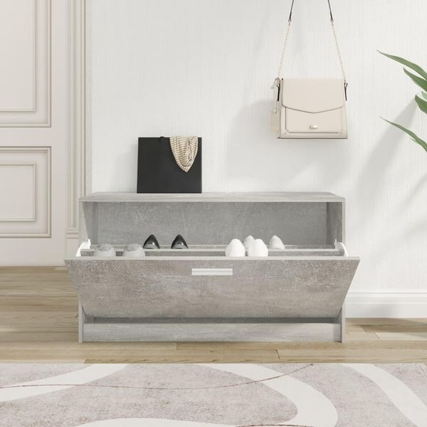 The Living Store Panca Per Scarpe In Cemento Grigio 80X24X45 Cm Materiale A Base Di Legno-image