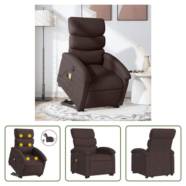 The Living Store Poltrona Massaggiante Elettrica Con Supporto In Piedi Tessuto Marrone Scuro-image