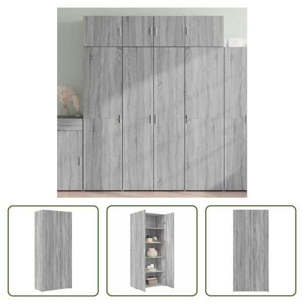 The Living Store Credenza Grey Sonoma 80X42,5X185 Cm Materiale A Base Di Legno-image