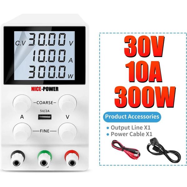 Alimentatore Dc, Uscita 30V/60V/120V, Corrente 3A/5A/10A, Bianco SPS3010D-image