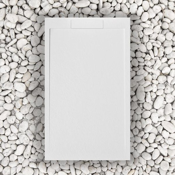 Piatto Doccia 150X70 Cm Bianco Linea Vulcano Slim In Resina E Polvere Di Marmo Con Sponda Laterale In Resina Di Marmo - Frascio-image