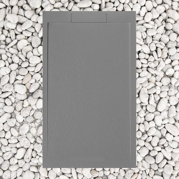 Piatto Doccia 100X70 Cm Grigio Linea Vulcano Slim In Resina Sintetica E Polvere Di Marmo Con Sponda Laterale In Resina Di Marmo - Frascio-image