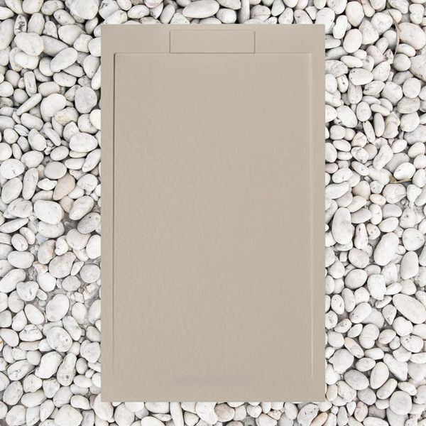 Piatto Doccia 120X90 Cm Moka Linea Vulcano Slim In Resina E Polvere Di Marmo Con Sponda Laterale In Resina Di Marmo - Frascio-image