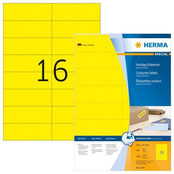 Herma Superprint - Selbstklebende Etiketten - Gelb - 37 X 105 Mm - 1600 Stck. (4256)-image