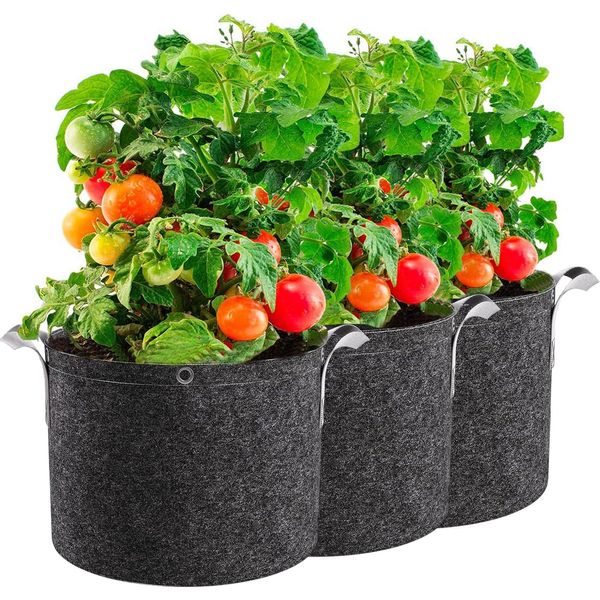 3Pcs Tessuto Pentola 7 Galloni Di Patate Piantare Borsa Pomodoro Vasca Patate, Giardino Borsa Tessuto Vasi Piantare Pentola Per Patate Pomodori Fiori, Nero-image
