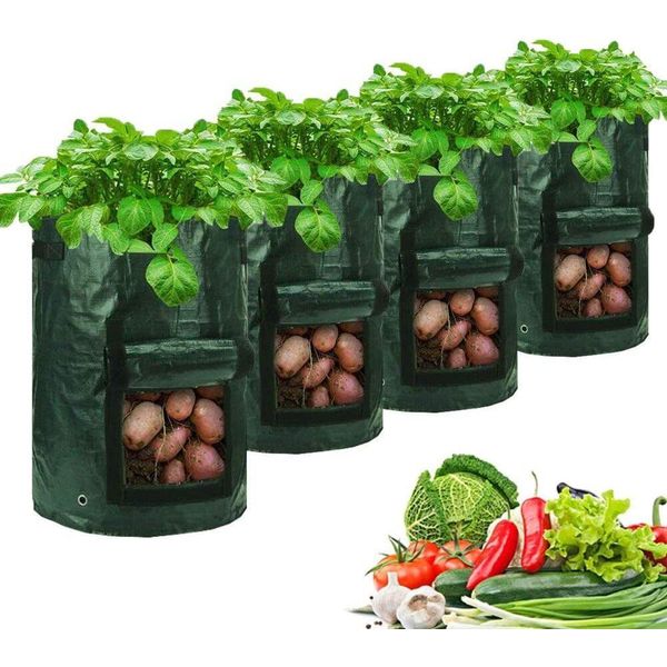 5Pcs Pianta Sacchetto 7 Galloni Pianta Sacchetti Di Piantare Per Patate Pomodori Fiori Fragola, Verde-image