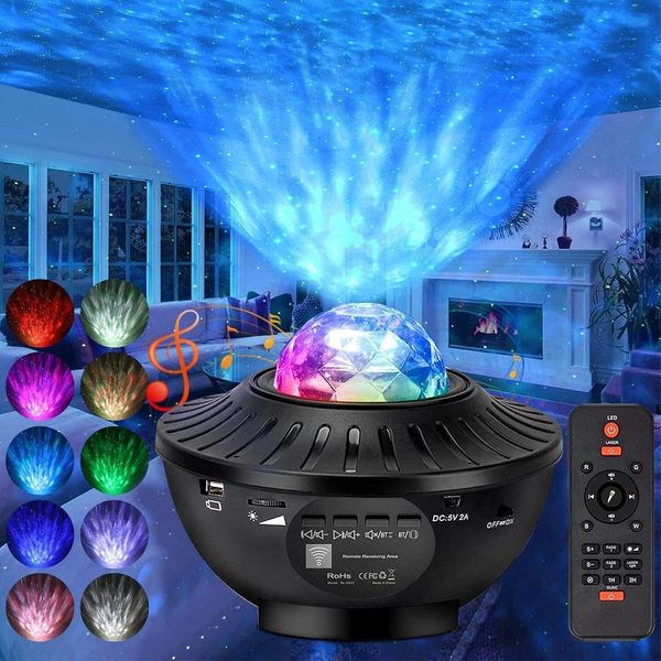 Led Proiettore Musicale Lampada Cielo Stellato Onde D'acqua Effetto Onda Luce Notturna Altoparlante-image