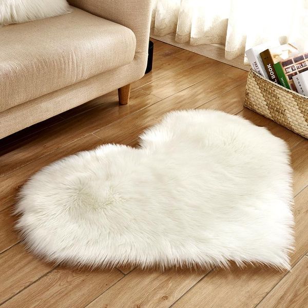 Tappeto Heart A Pelo Alto Tappeto A Pelo Lungo Shaggy Soggiorno Camera Da Letto, Bianco, 40X50Cm-image