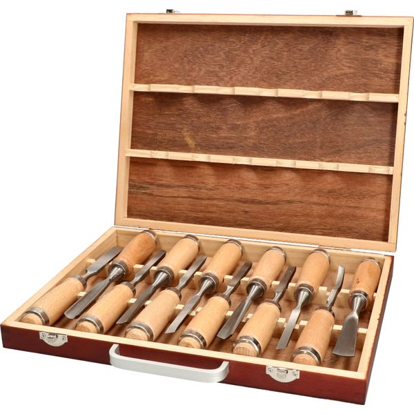 Kotarbau® Set Di Utensili Per L'intaglio 12 Pezzi Scalpelli In Legno Per Intagliatori E Falegnami Con Manico In Legno-image