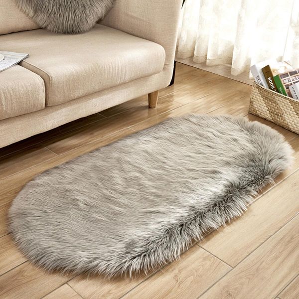 50X80Cm Oval Fluffy Carpet Shaggy Carpet Shaggy Carpet Soggiorno Tappeto Per Soggiorno Camera Da Letto, Grigio-image